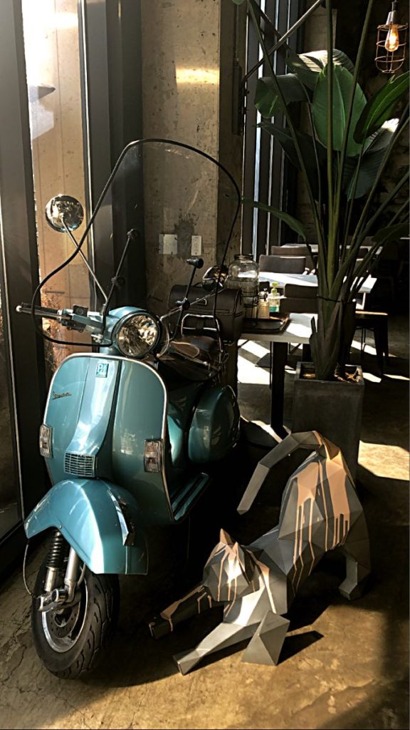 motorcycle decoration in a coffee shop