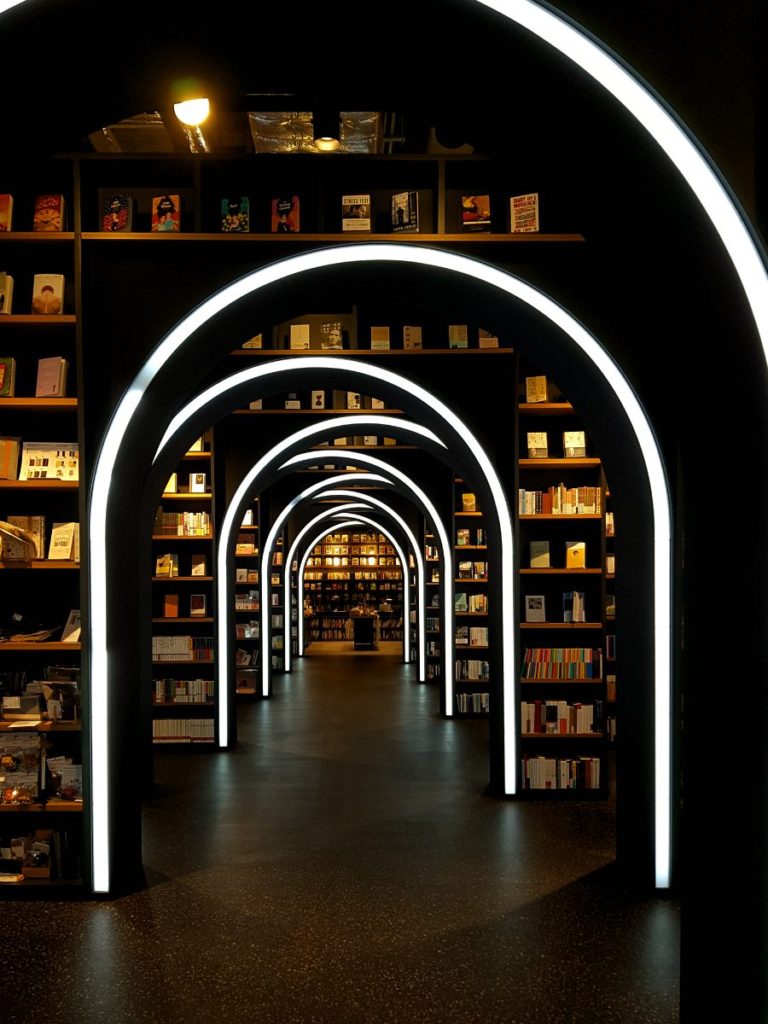 decorative arcs in a bookstore