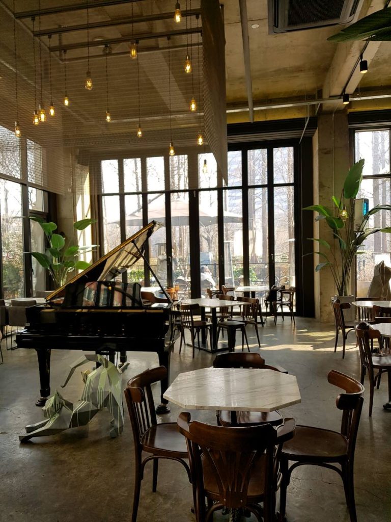 piano room in a coffee shop marble
